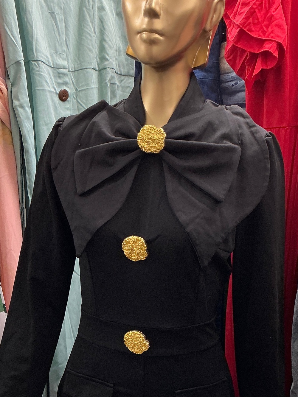 Elegant Black Midi Dress with Gold Floral Buttons - Picture 6 of 6